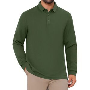 Classic Solid Color Long Sleeves Basic Golf Polo T-Shirts Green